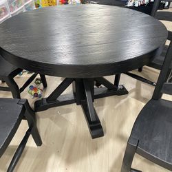 P Barn Black Round Table With Leaf 4 Chairs 