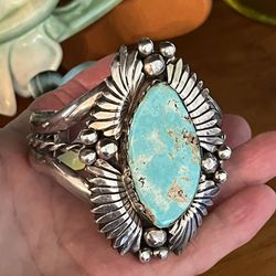 Gorgeous Vintage Sterling & Turquoise Navajo Cuff Bracelet