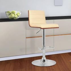Aubrey Bar Stool Chrome Base with Cream Pu upholstery and Walnut Back