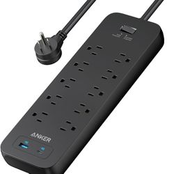 Anker Power Strip Surge Protector(2100J), 6Ft/1.8m Extension Cord with 10 Outlets and 2 USB Ports. BLACK