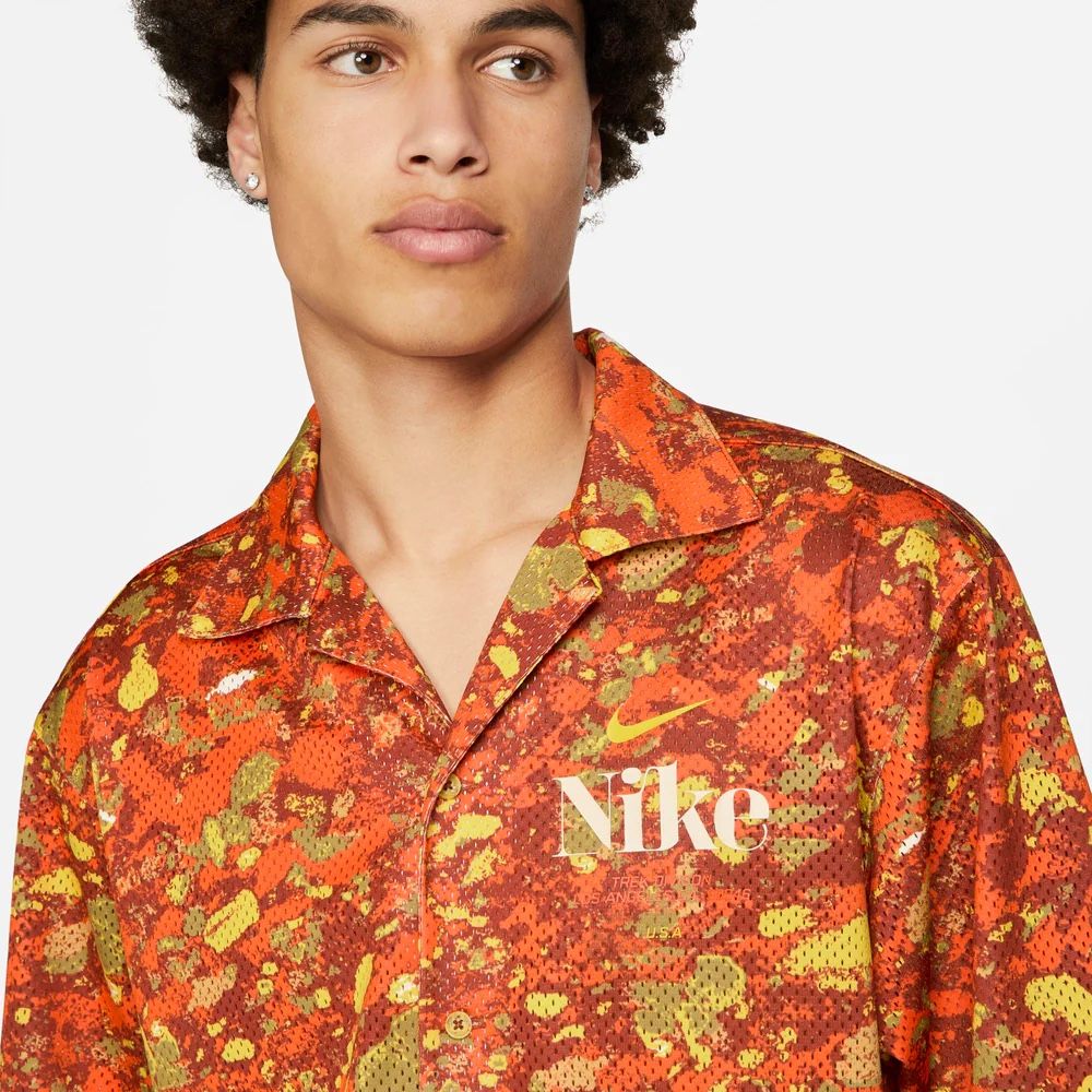 Nike Dri Fit Button Shirt Trek Divison Resort Orange Camo