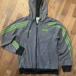Adidas Seattle Sounders FC Full-Zip Hoodie - Gray/Rave Green - Men's Small
