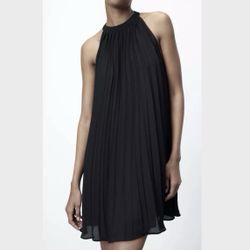 ZARA Black Pleated Mini Dress Halter Neck Sleeveless Size XS Countdown Party