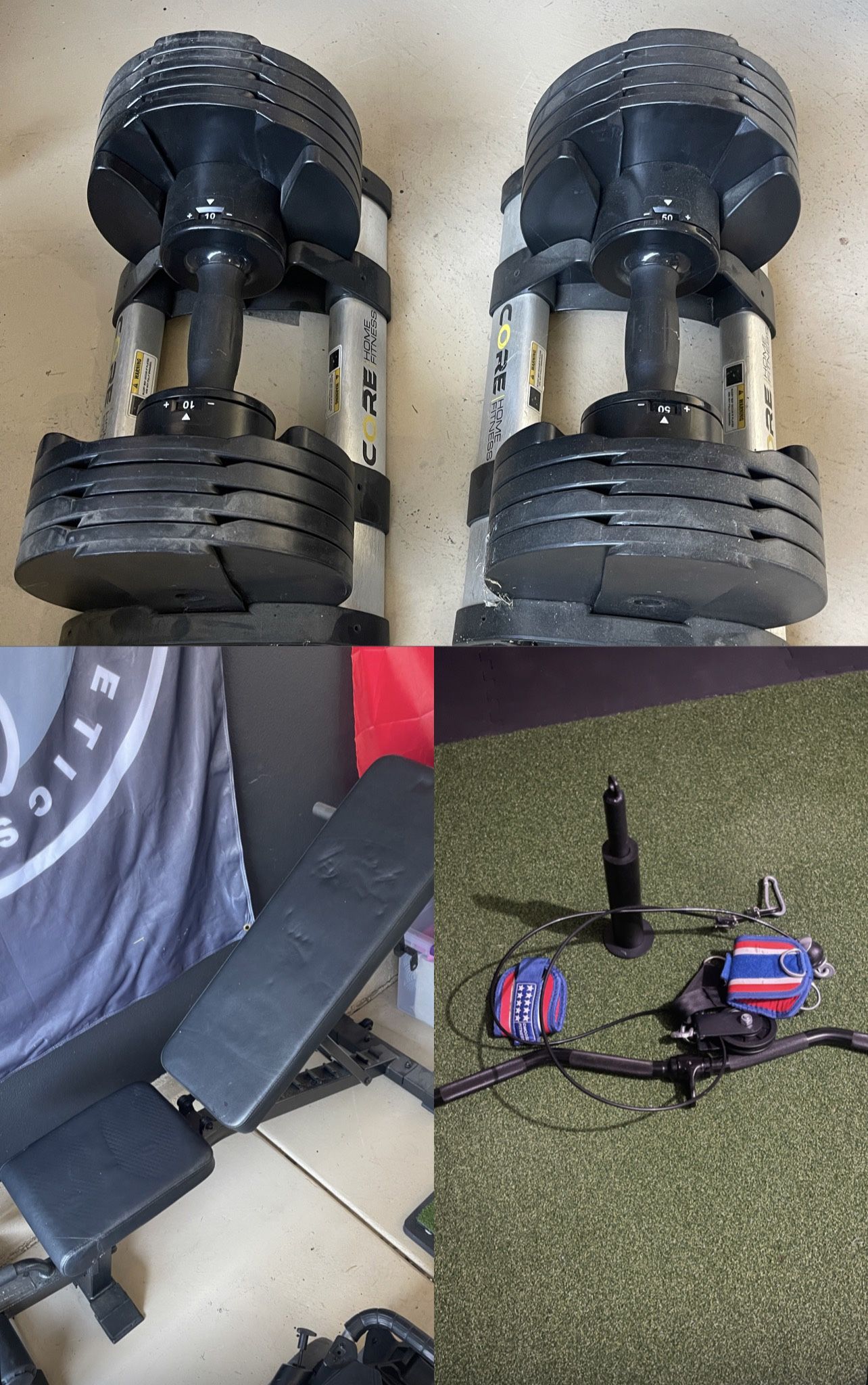 Corelogic Dumbells 50lbs Each | Adjustable Bench | Curl Bar And Accessories