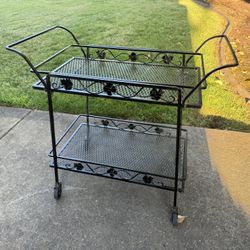 Mid Century Russell Woodard Wrought Iron Rolling Bar Cart / Server