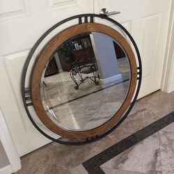 Iron and Oak Round Mirror