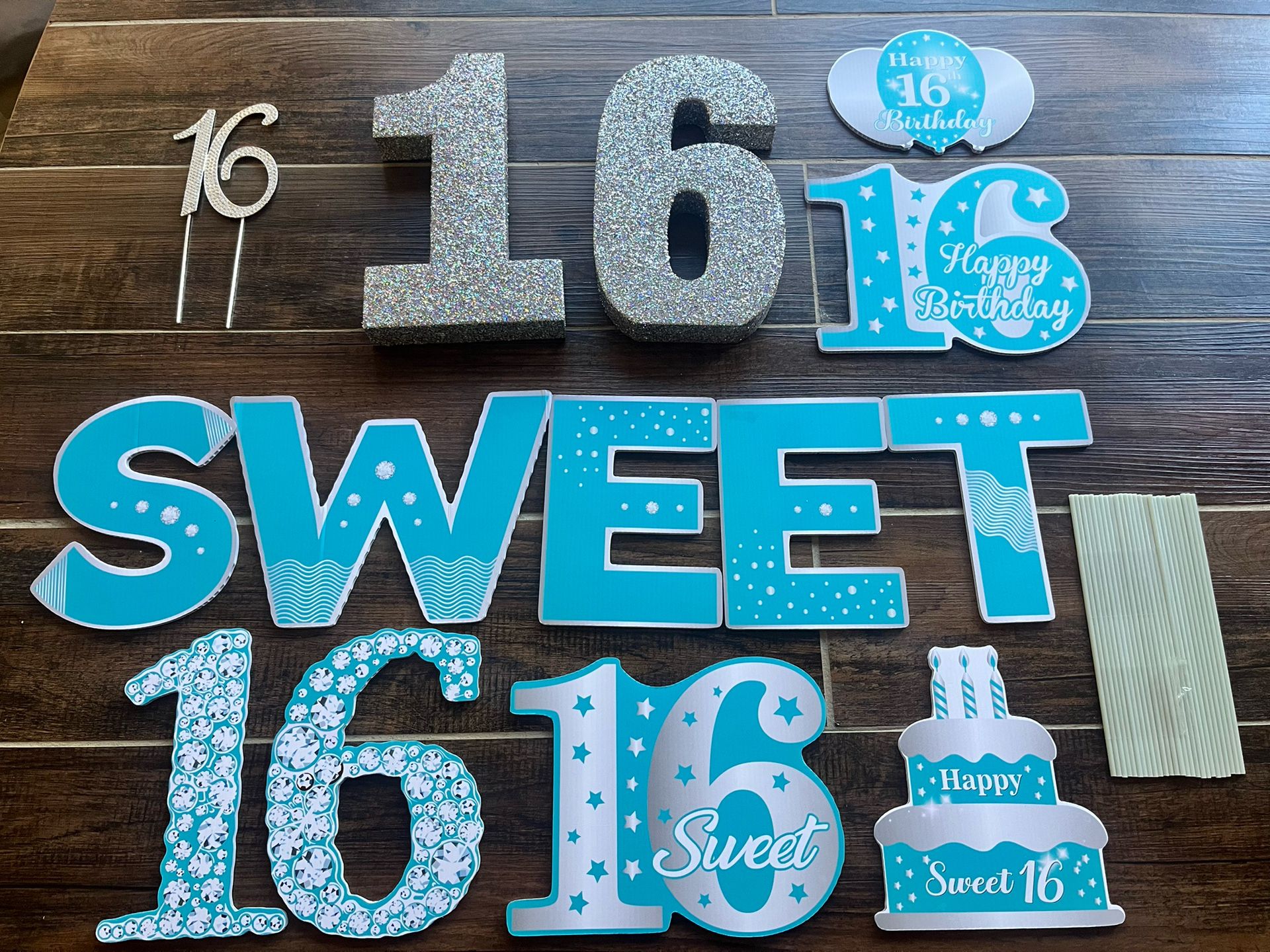 Sweet 16 Party Decorations Silver Glitter/Silver Bling