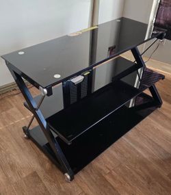 Black Glass TV Stand with Shelves
