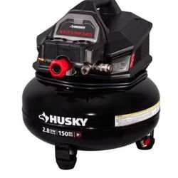 Husky 6 Gal. 150 PSI Portable Electric Oil-Free Jobsite Pancake Air Compressor with Dual Pressure Gauges and 2- Quick Couplers