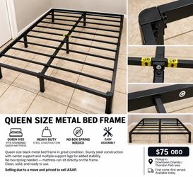 Queen Size Black Metal Bed Frame – $50