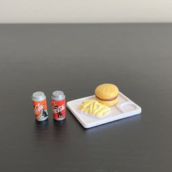 Mattel Barbie Doll Fast Food Meal Tray Burger Fries Soda Food 3 Piece Set