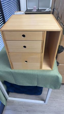 Wood Desktop Organizer with 3 Drawers & Open Storage Cube