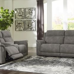 Next-Gen DuraPella Slate Power Reclining Living Room Set

