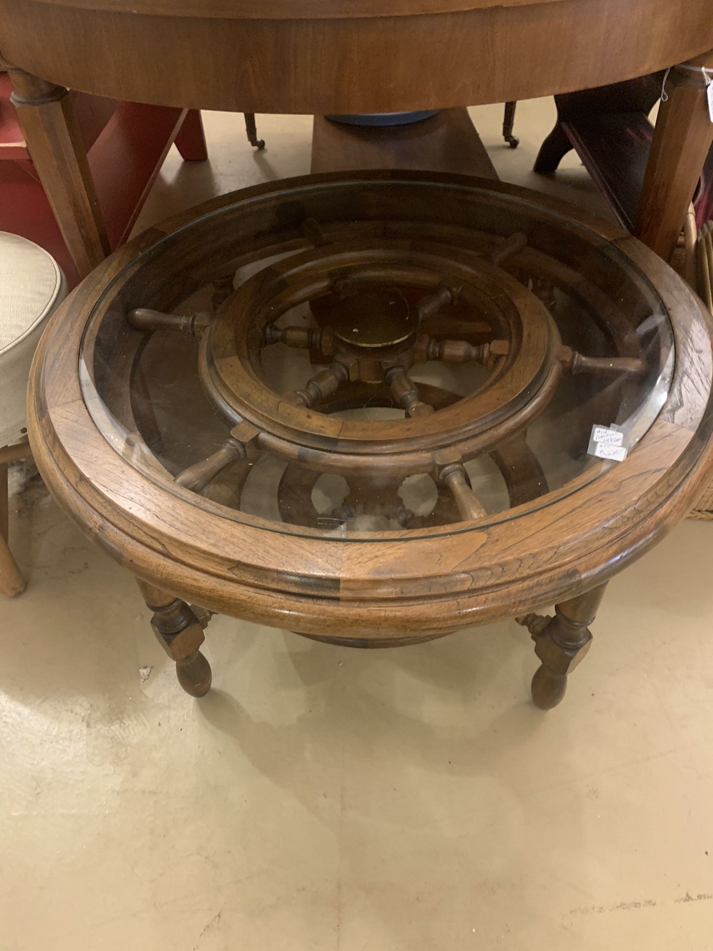 Nautical solid wood and brass coffee table