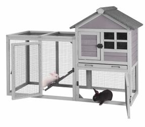 Large Outdoor Rabbit Hutch XZ7002 with 2-Story House and Large Run