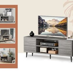  TV Stand for 65 Inch TV, Mid Century Modern TV Stand, Entertainment Center with Storage Cabinet and Open Shelves,