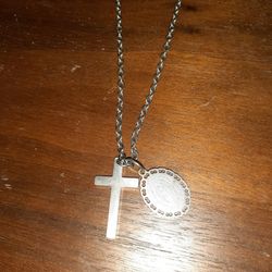 Stainless steel Cross and Our Lady Of Guadalupe Pendant