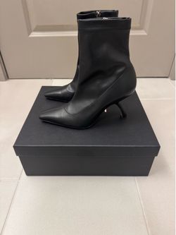 Italian Leather Heels Black Ankle Boots for Women Square Toe Booties Size 7.5 37.5