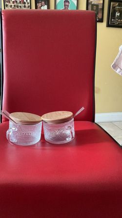 Glass Condiment Jars with Bamboo Lids and Spoons