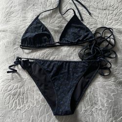 Rare Burberry Vibrant Indigo & Black Monogram Print Bikini