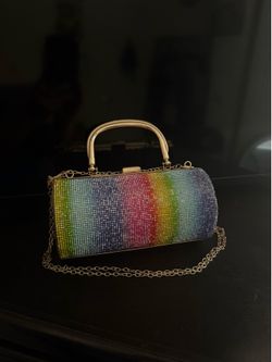 Rainbow Clutch Purse w Chain Strap