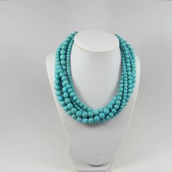 New Chunky Blue Turquoise Statement, Multi Strand Beaded Choker Multi Layer Necklace