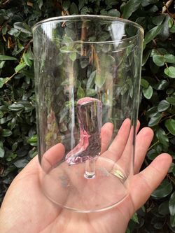 (4) Glass pink cowboy boot decor