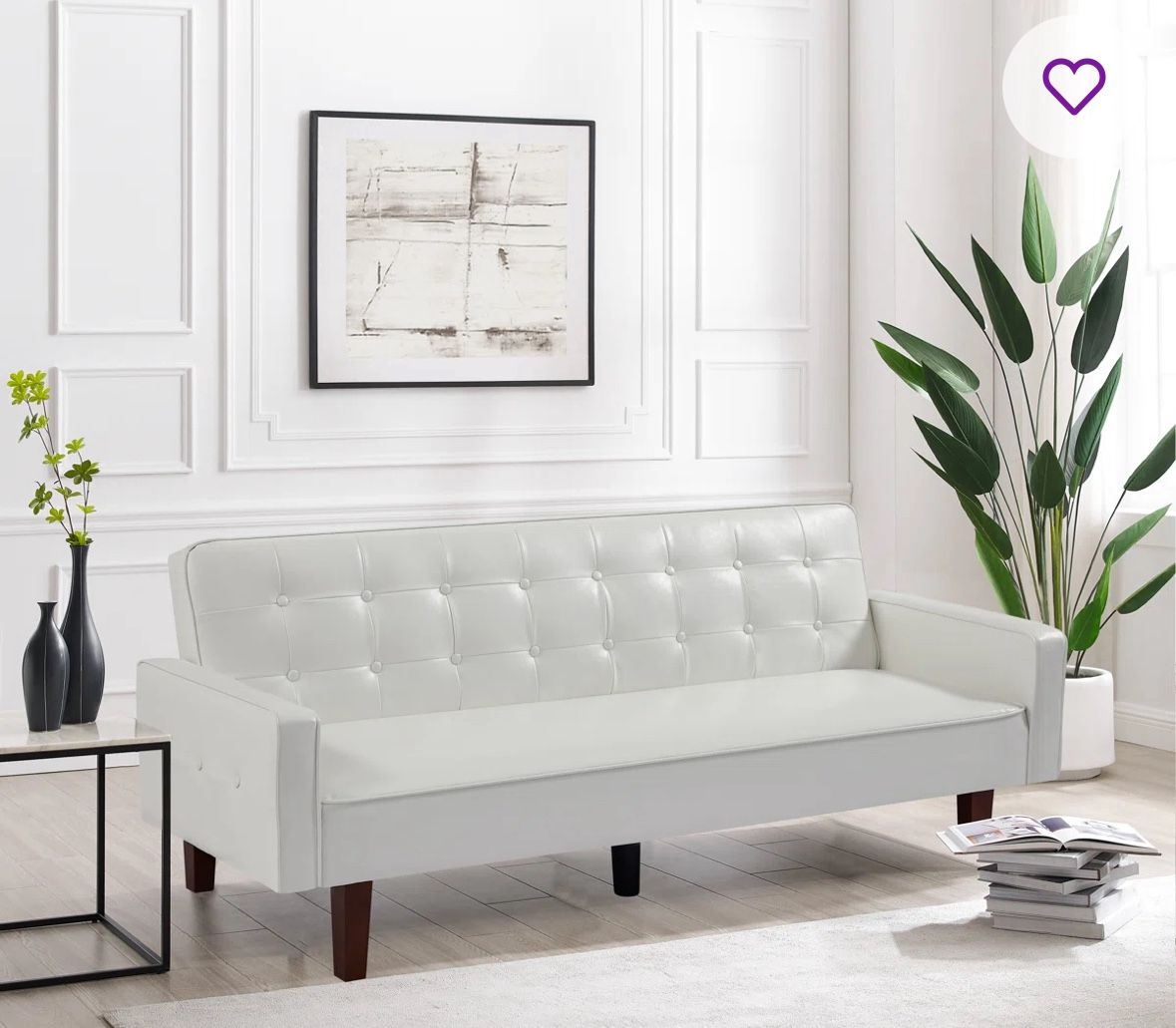 Faux Leather Square Arm Sofa Bed