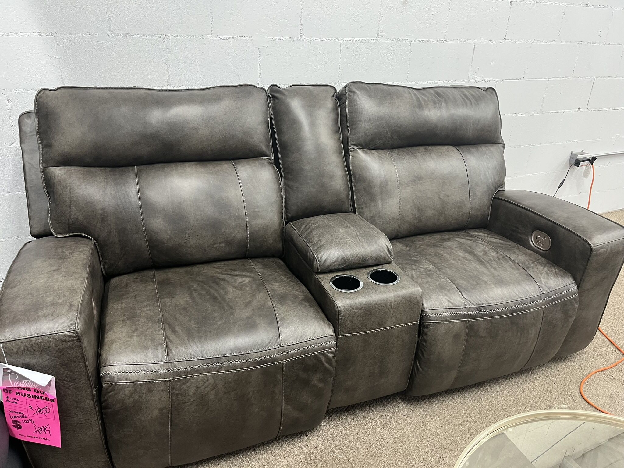100% Leather Power Recliner Power Headrest Loveseat
