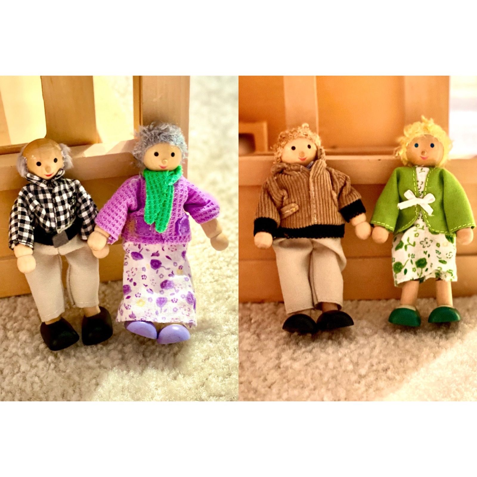 Vintage Caucasian Wooden Dollhouse Family 👨‍👩‍👧