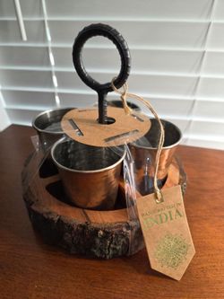 Handcrafted India Copper Cup Caddy Set