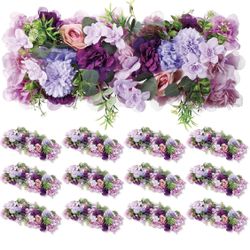 12 Pcs Wedding Arch Artificial Flower Panel Floral Swags Realistic Rose Silk Fake Peony Arrangement for Romantic Wedding Wall Reception purple/ Pink