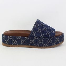 GUCCI Denim GG Monogram Angelina Platform Slide Sandals Blue Tea - Size 40/10 US