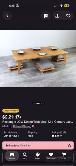 Japanese Style Bamboo Dining/ Coffee Table with 2 Low Chairs