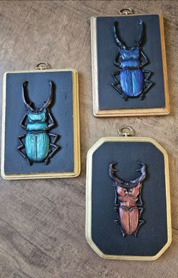 Faux Moulded Stag Beetle On Hanging Plaque