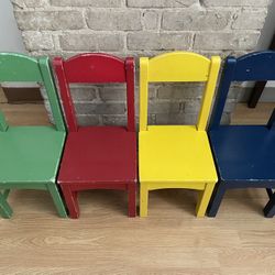 Set of 4 Solid Wooden Kids Chairs – Colorful Playroom Set
