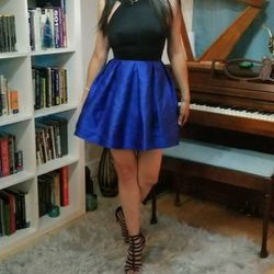 Royal Blue Bell Skirt Dress - Bestido Campana Azul Brilloso