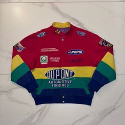 Vintage 1990s Jeff Hamilton Jeff Gordon DuPont Rainbow NASCAR Jacket Size Medium