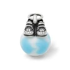 JAMES AVERY RETIRED BABY BOY SHOES WITH LIGHT BLUE CHARM ART GLASS FINIAL 925