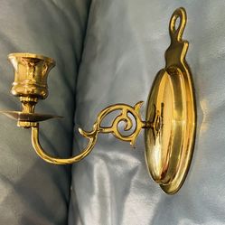 Vintage Polished Brass Wall Sconce For Tapered Candle