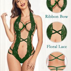 Avidlove Women Deep V Halter Lingerie Teddy One Piece Bodysuit Lace Babydoll