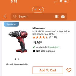 Milwaukee M18 18V Lithium-Ion Cordless 1/2 in. Drill Driver (Tool-Only)
