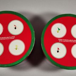 2 SETS OF VINTAGE CHRISTMAS TIDBIT PORCELAIN PLATES SET OF FOUR JACQUELINE ADDISON 