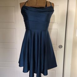 Dark Teal Satin Homecoming Dress