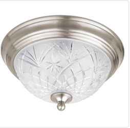 Kilbourne 13 in. 2-Light Satin Nickel Flush Mount with Clear Glass Shade
