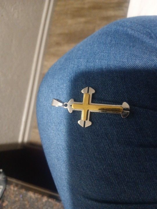 14k Plated And Sterling Silver Cross Pendant