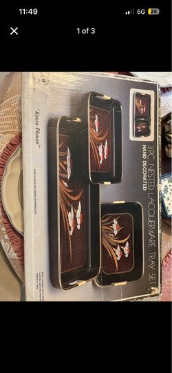 Himark Kyoto Flower 3pc Nested Lacquerware Tray Set