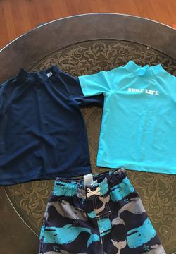 Boys 2T swim trunks and 2 rashguards