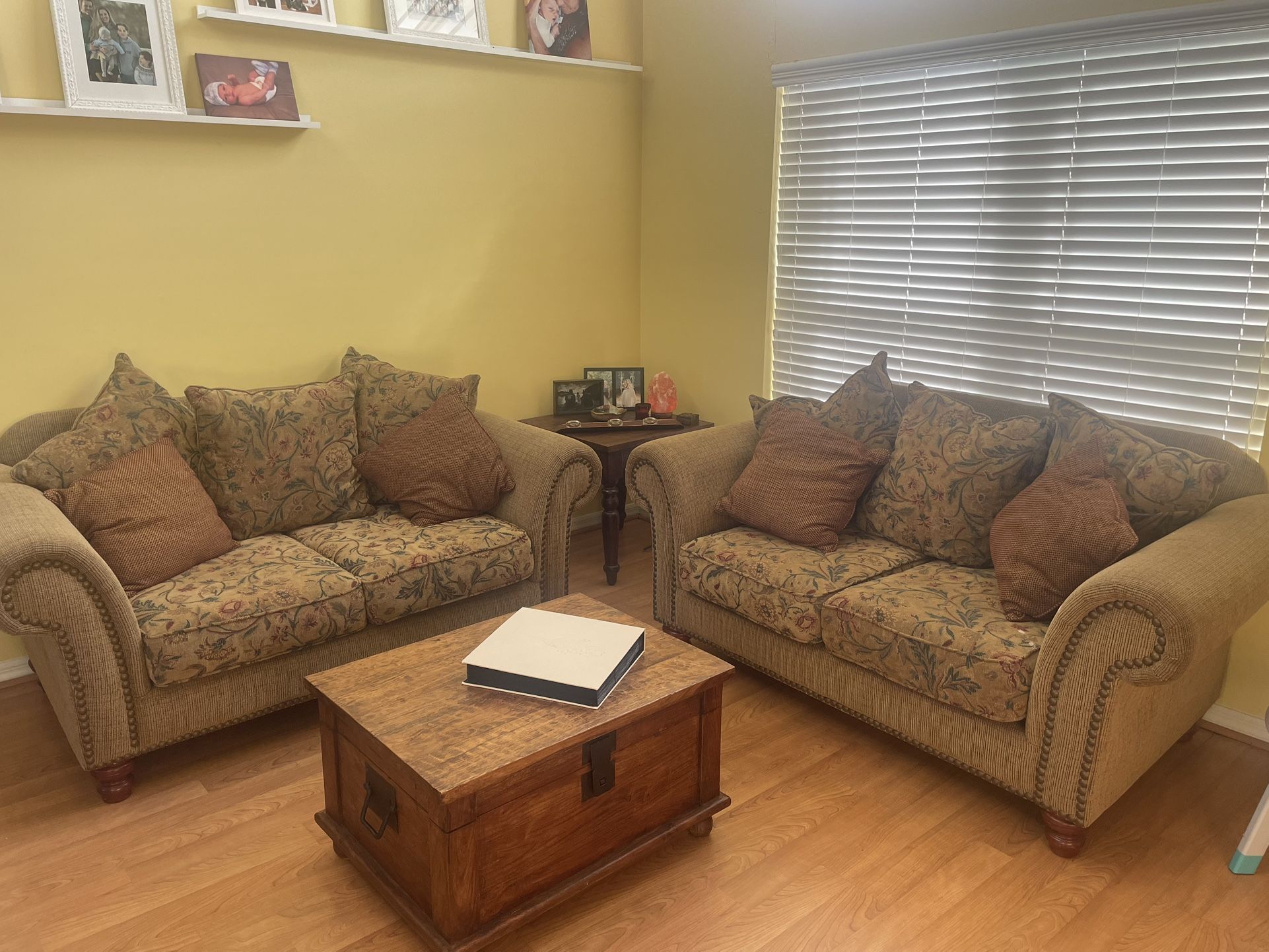 2 Love Seats, Chest Coffee Table And End Table 