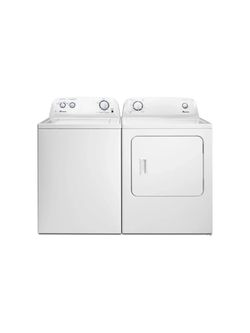 AMANA 3.8 CU. FT. TOP LOAD WASHER & 6.5 CU. FT. ELECTRIC DRYER SET IN WHITE - NEW IN BOX